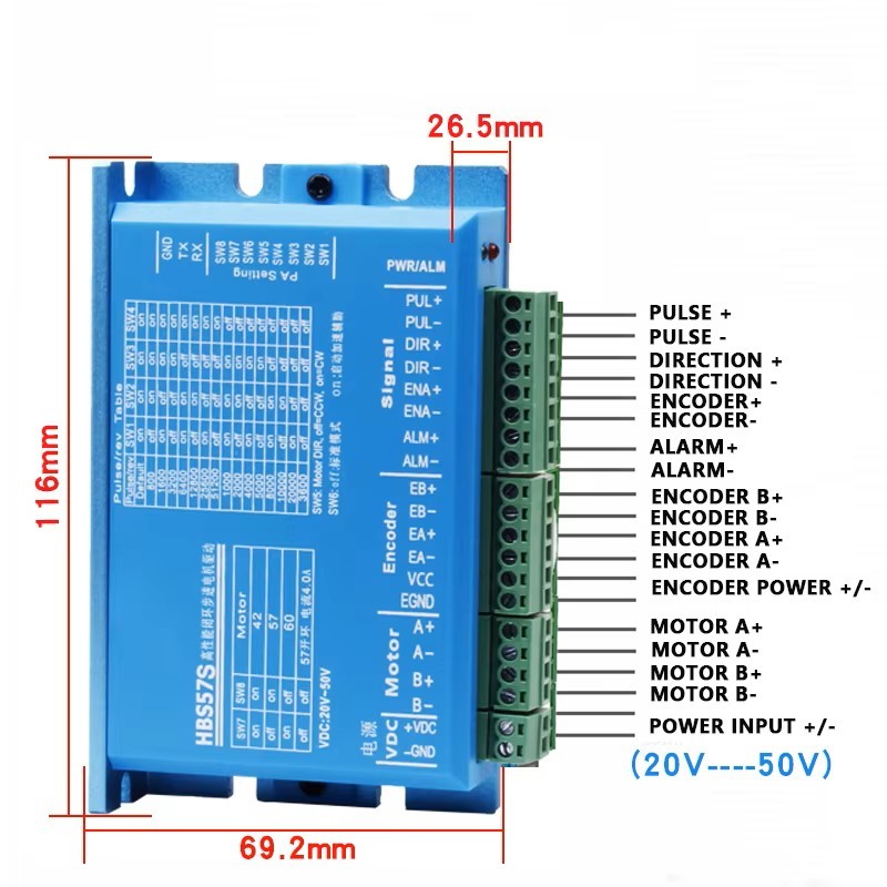 Bộ động cơ bước điều khiển HBS57S mặt bích 42 mô men 0.7Nm  trục 8mm 20-50 VDC