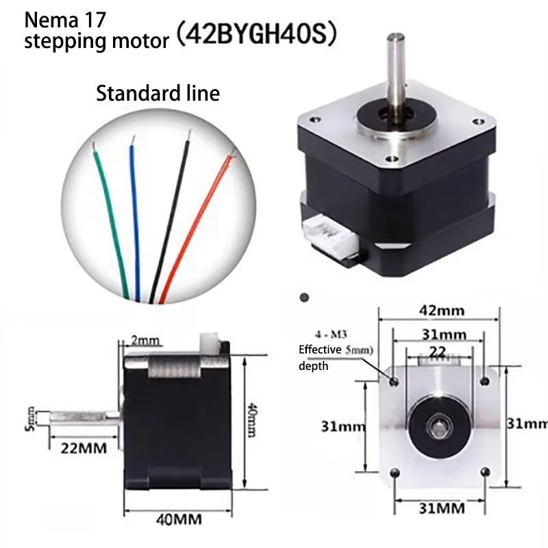 Động cơ bước   42BYGH40S(xh4PIN2.54)  mặt bích 42 mô men 0,4N.m trục 5mm