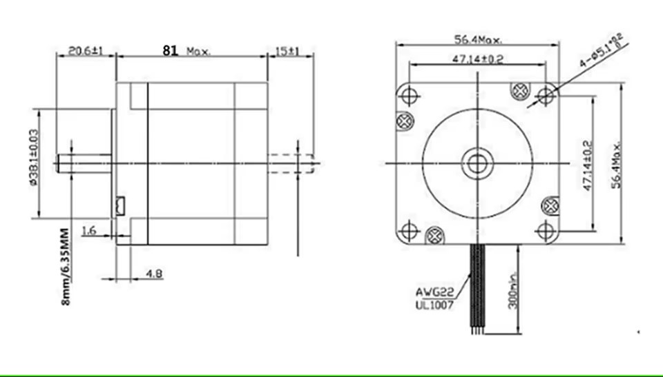 Động cơ bước 57HS22  mặt bích 57 mô men 2.3N.m 24VDC trục 8mm