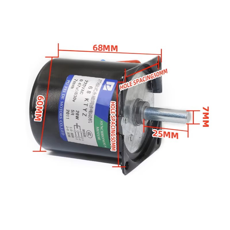 Động Cơ motor giảm tốc 68KTYZ 30R 30 vòng quay phút  trục tròn có lỗ 7mm 220VAC 1 Pha có đảo chiều quay CW/CCW