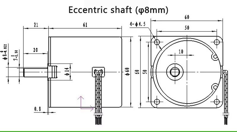 Động Cơ motor giảm tốc 60KTYZ 50R 50 vòng quay phút  trục tròn có lỗ 7mm 14W 220VAC  1 Pha có đảo chiều quay CW/CCW