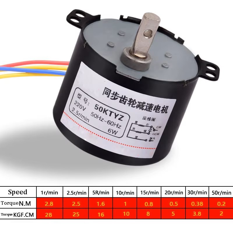 Động Cơ motor giảm tốc 50KTYZ 10R 10 vòng quay phút  trục tròn có lỗ 7mm 6W 220VAC 1 Pha có đảo chiều quay CW/CCW