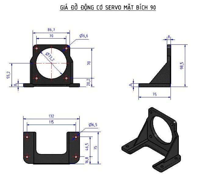 Khung đỡ động cơ servo mặt bích 42