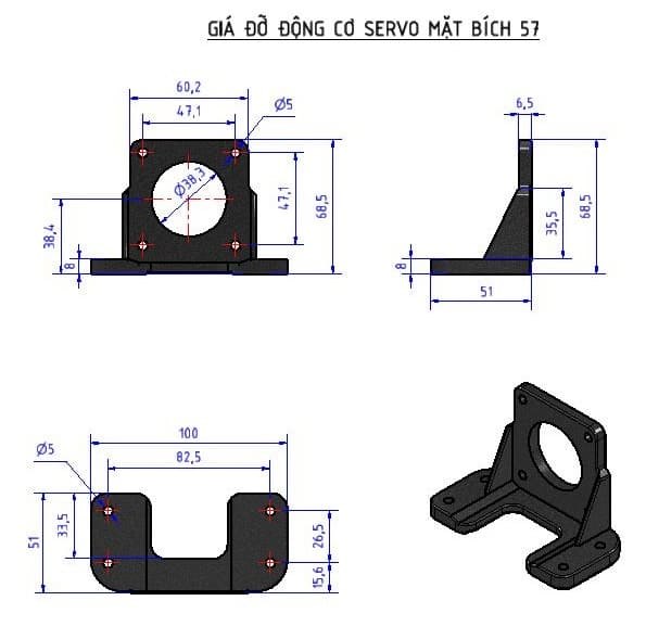 Khung đỡ động cơ servo mặt bích 42