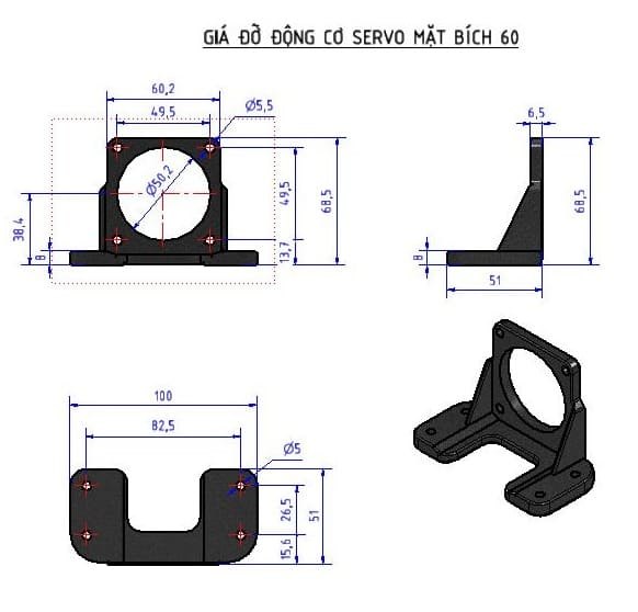 Khung đỡ động cơ servo mặt bích 42