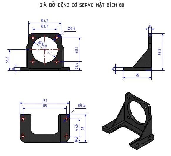 Khung đỡ động cơ servo mặt bích 42