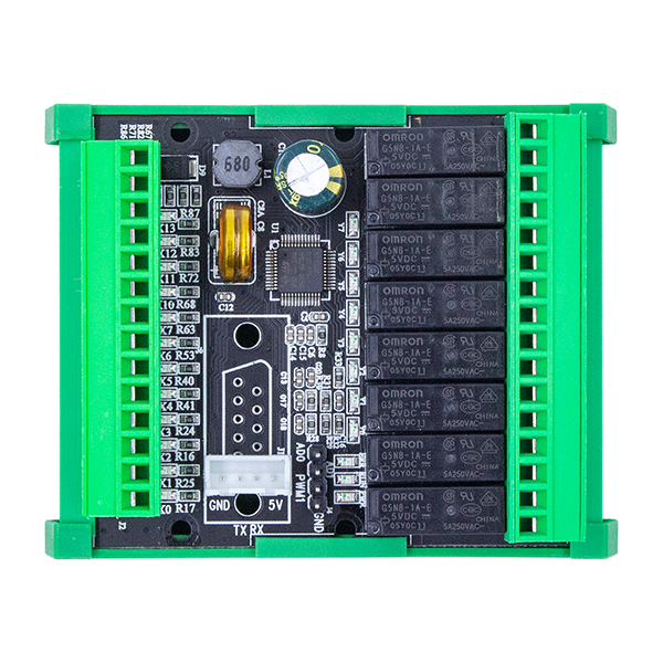 Board mạch PLC Mini PTL WS2N Mitsubishi FX2N-20MR -S, 12 In/ 8 Out RELAY, TTL,RS232 9.6kbps, GX-Works 2, Analog 0-10V, có đế, DC12-24V - Có đế cài ray TTL