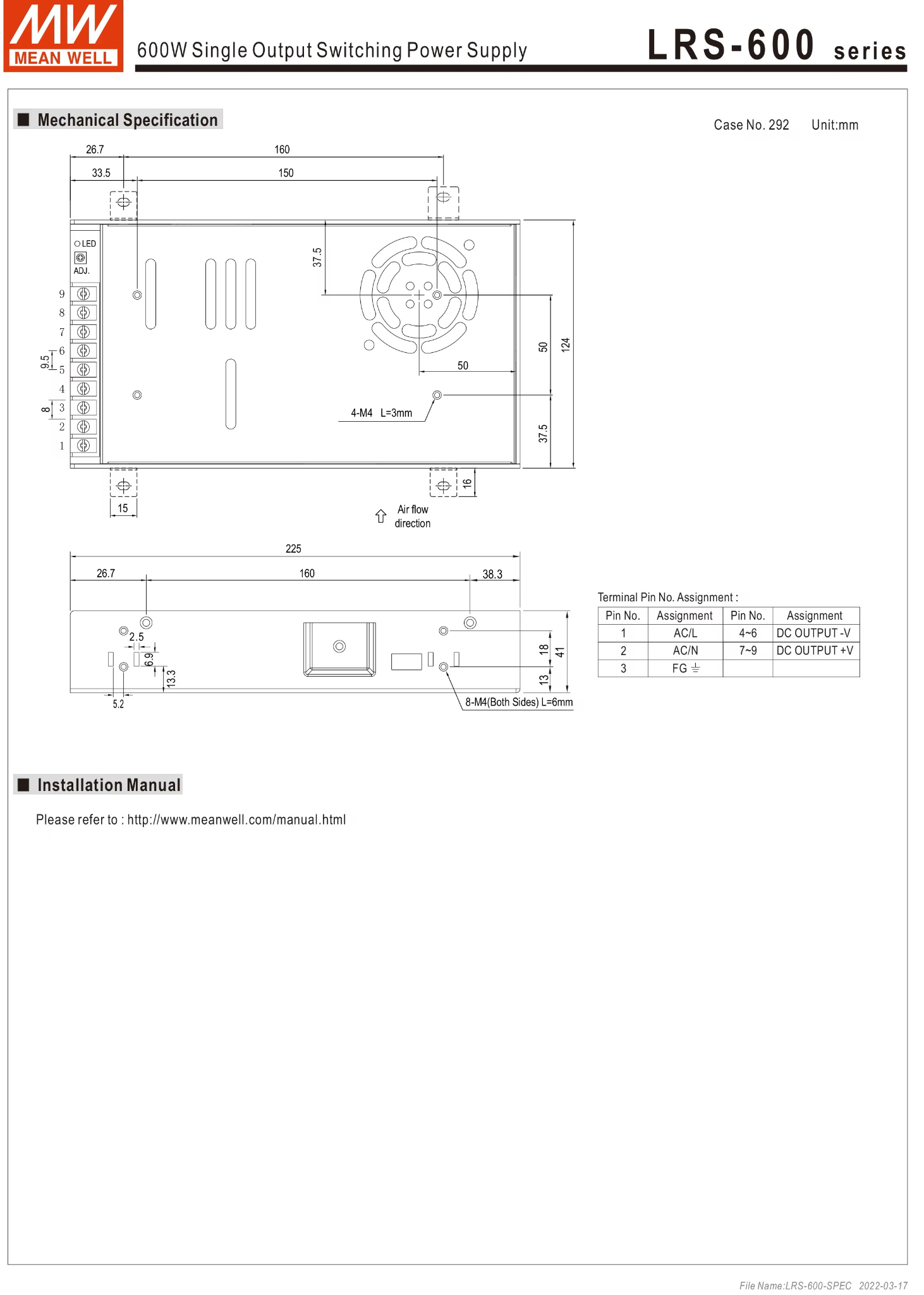 Bộ nguồn tổ ong LRS-100-15 MEAN WELL 105W 15V 7A AC 85V-264V / DC 120V-373V cấp nguồn ổn áp