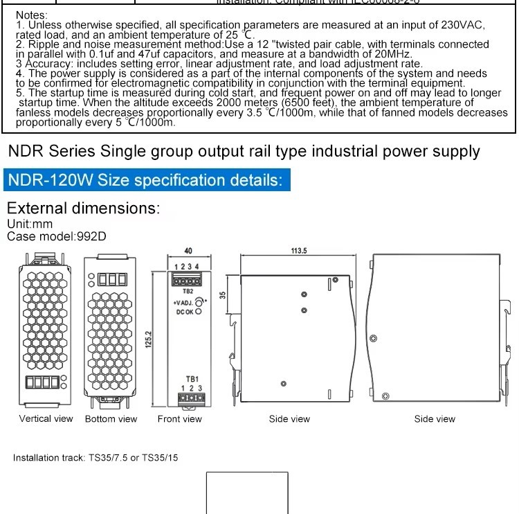 Bộ nguồn NDR-120-48 MEAN WELL 120W 48V 2.5A AC 90-264V / DC 127-370V tổ ong gài ray