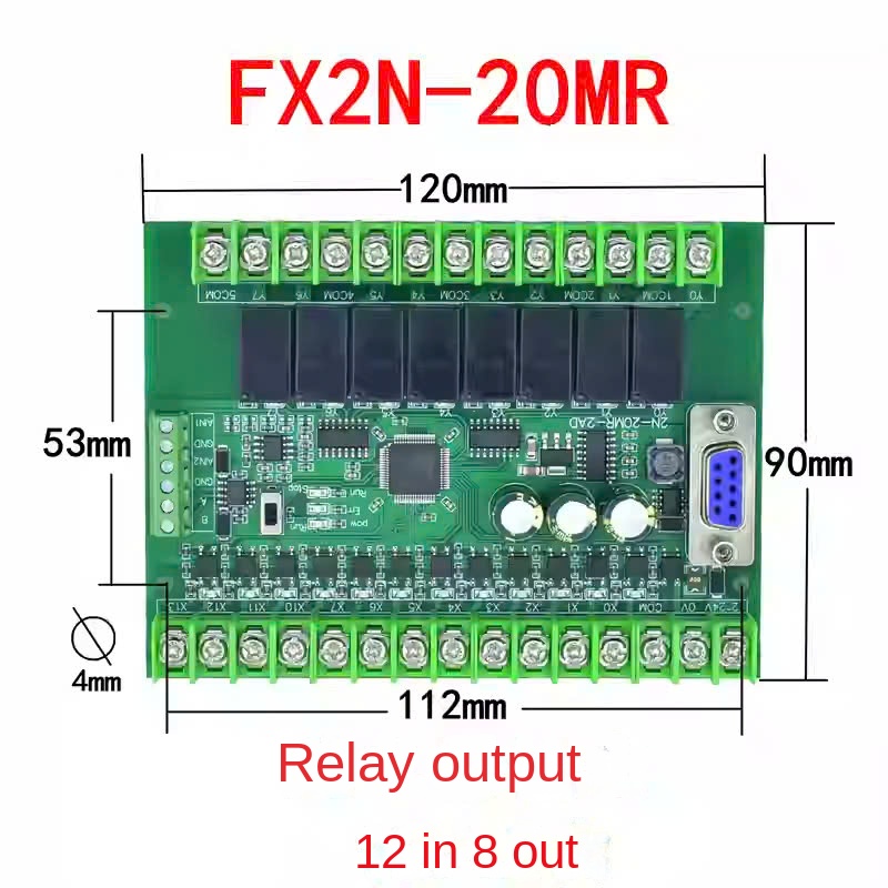 Board Mạch Lập Trình PLC JX FX2N-20MR: 12 Input 8 Output Relay, RS485 2AD, RS232 DB9,GX Works2 Mitsubishi - 20MR-485 mạch trần