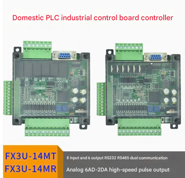 Board mạch lập trình  PLC JX FX3U-14MT Với 8 Input 6 Output Transistor, RS232/RS485, 6AD 2DA, RTC, 24VDC, GX Works2 Mitsubishi - Thêm 485/Đồng Hồ - MT Transistor