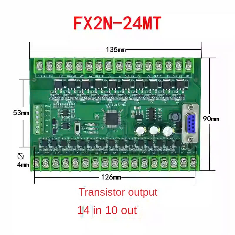 Board Mạch Lập Trình PLC JX FX2N-24MT: 14 Input 10 Output Transistor, RS485 2AD, RS232 DB9,GX Works2 Mitsubishi mạch trần - 24MT 485 mạch trần