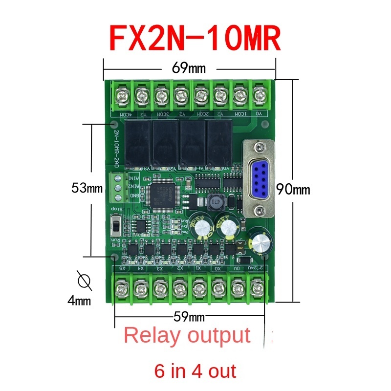 Board mạch lập trình PLC JX FX2N-10MR 6 input 4 output relay Với 2AD RS232 DB9, GX Works2 Mitsubishi - 10MR MẠCH  TRẦN
