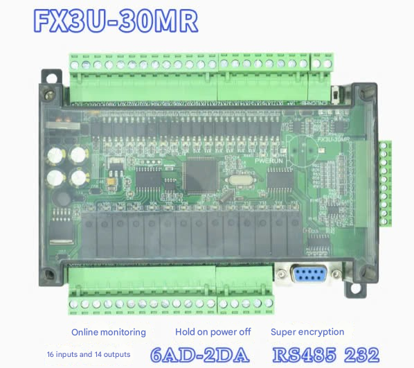 Board mạch lập trình PLC JX FX3U-30MR: 16 Input 14 Output Relay, RS232/RS485, 6AD 2DA, RTC, 24VDC, GX Works2 Mitsubishi - 485/ Có Pin RTC - MR Rơle Modbus