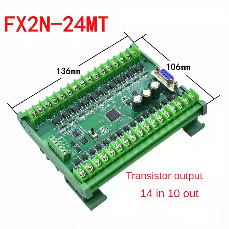 Board Mạch Lập Trình PLC JX FX2N-24MT: 14 Input 10 Output Transistor, RS485 2AD, RS232 DB9,GX Works2 Mitsubishi có đế - 24MT 485 có đế