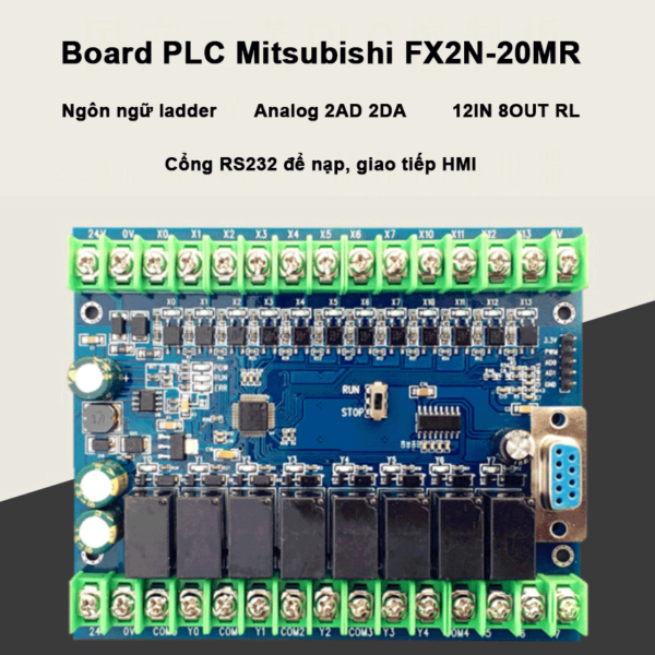 Board Mạch PLC EY FX2N: 20MR 12 input 8 output ngõ ra relay, AD, Nguồn 24VDC, GX Works2 Mitsubishi - mạch trần - FX2N-20MR (Có AD)