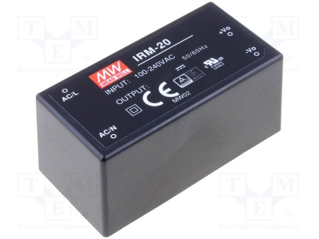 Bộ nguồn MEAN WELL IRM -20-24 21.6W 24V 0.9A loại chân cắm Cấp nguồn 85VAC-364VAC / 120VDC-370VDC