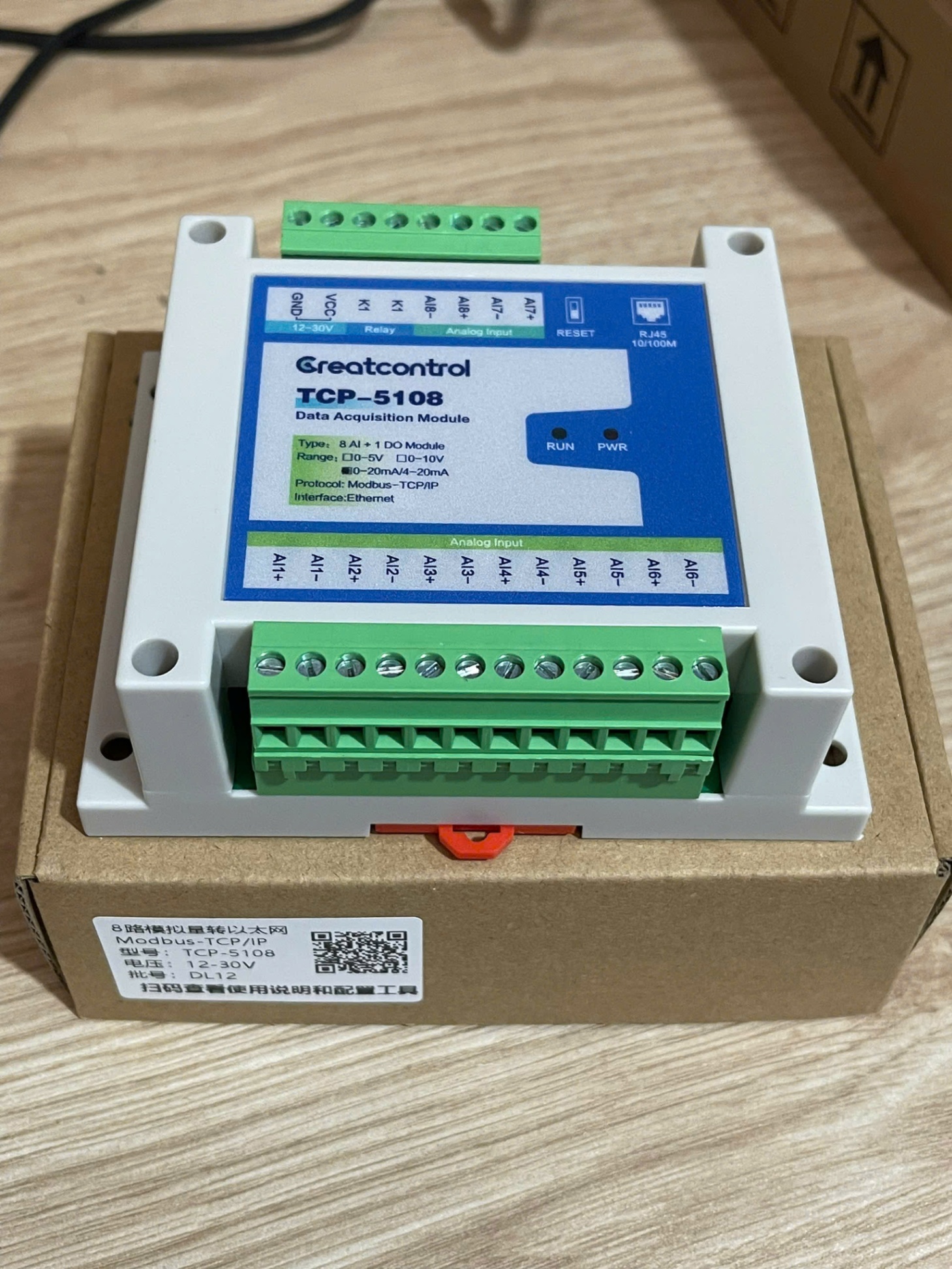 Thiết Bị Thu Thập Tín Hiệu Analog Sang Ethernet - 8 Kênh TCP-5108, Hỗ Trợ Modbus TCP, Đầu Vào 4-20mA