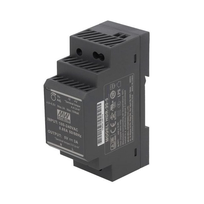 Bộ nguồn HDR-30-5 MEAN WELL 15W 5V 3A Cấp nguồn 85VAC-264VAC / 120VDC-370VDC bộ nguồn gài ray