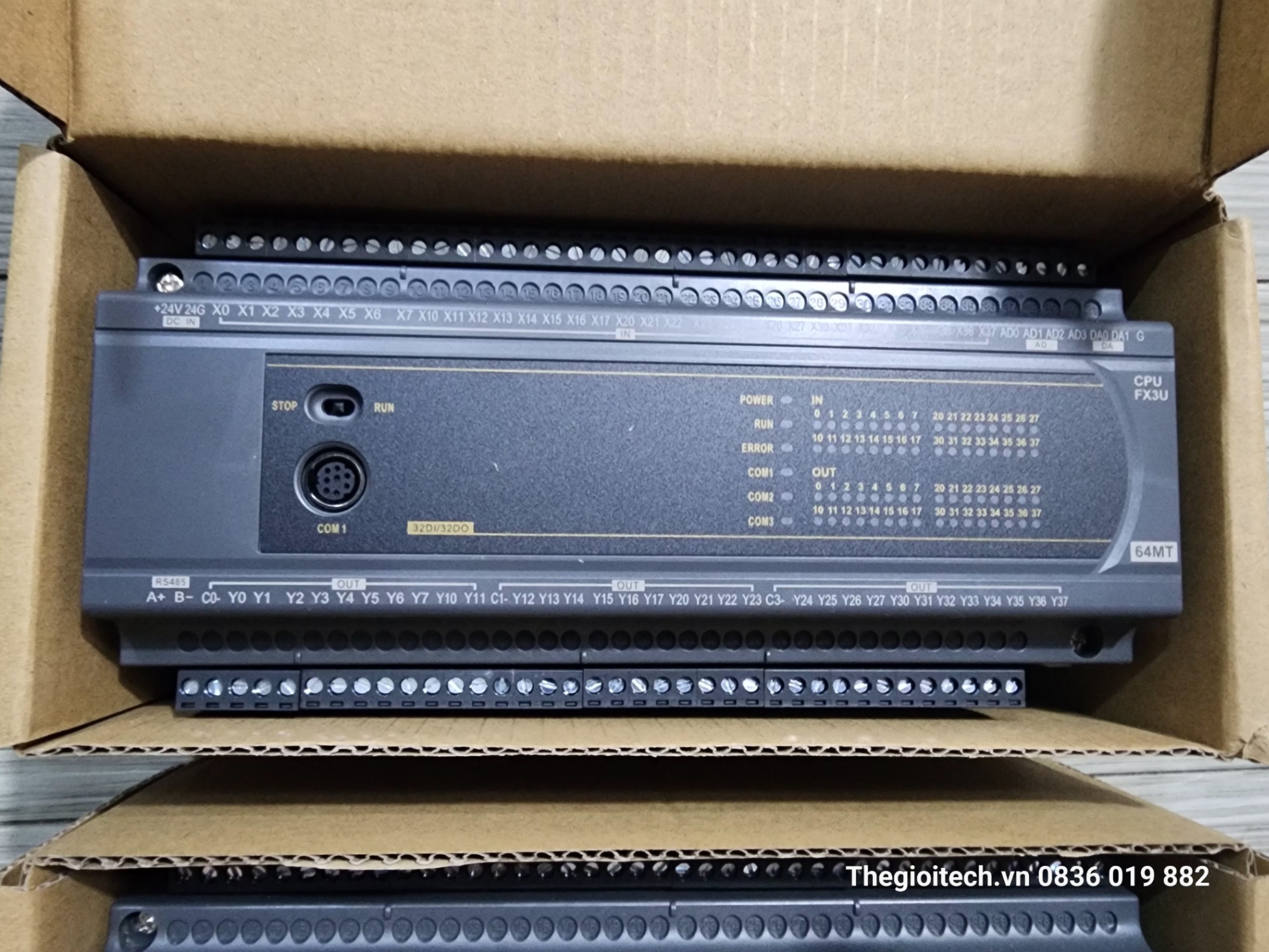 Board mạch PLC ES FX3U 64MT 32 input 32 output transistor - RS232/RS485, hỗ trợ analog 4AD/2DA , 6 xung tốc độ cao,24VDC, GX Works2 Mitsubishi - ES3U64MT4AD2DA - 0-10ma
