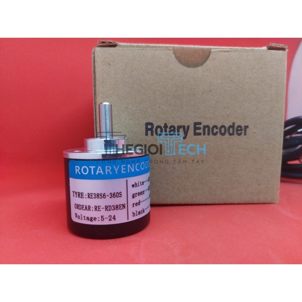 Encoder bộ mã hóa 38S6 tốc độ  100 200 360 600 1000 xung, 2 pha AB, DC5-24V, phi 38 Trục 6 13mm, dây 1.5m