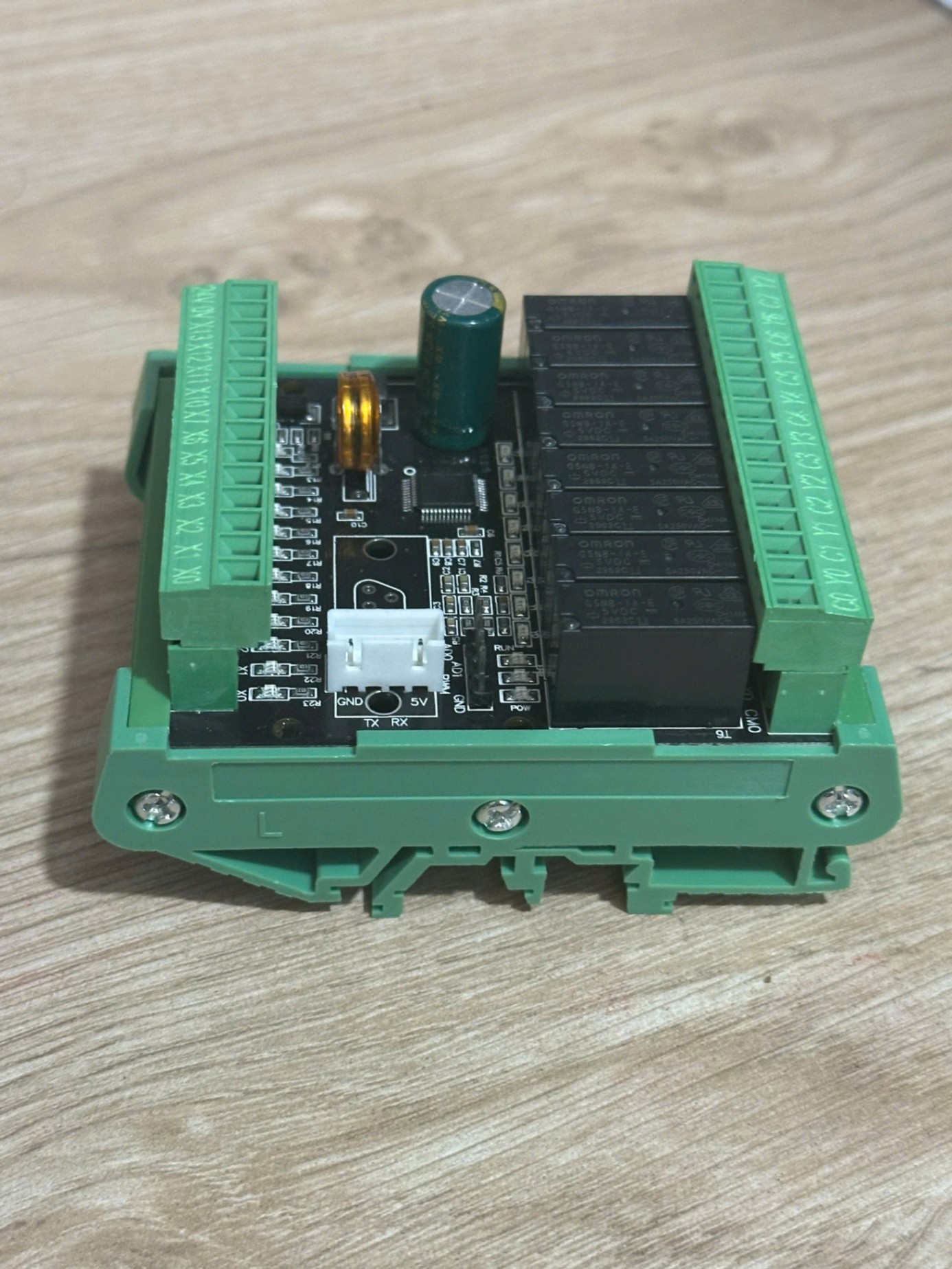 Board mạch PLC Mini PTL WS2N Mitsubishi FX2N-20MR -S, 12 In/ 8 Out RELAY, TTL,RS232 9.6kbps, GX-Works 2, Analog 0-10V, có đế, DC12-24V - Có đế cài ray TTL