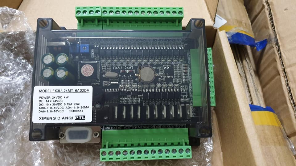 Board Mạch PLC Mitsubishi PTL FX3U-24MT-6AD-2DA 14 In 10 Out Transistor RS232 RS485 MODBUS RTU GX Works2 Analog 0-10V 0-20mA