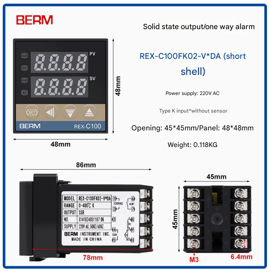 Bộ điều khiển nhiệt độ REX-C100FK02-V*DA đầu ra SSR / Điều khiển nhiệt độ REX C100 cho can K 0-400 độ