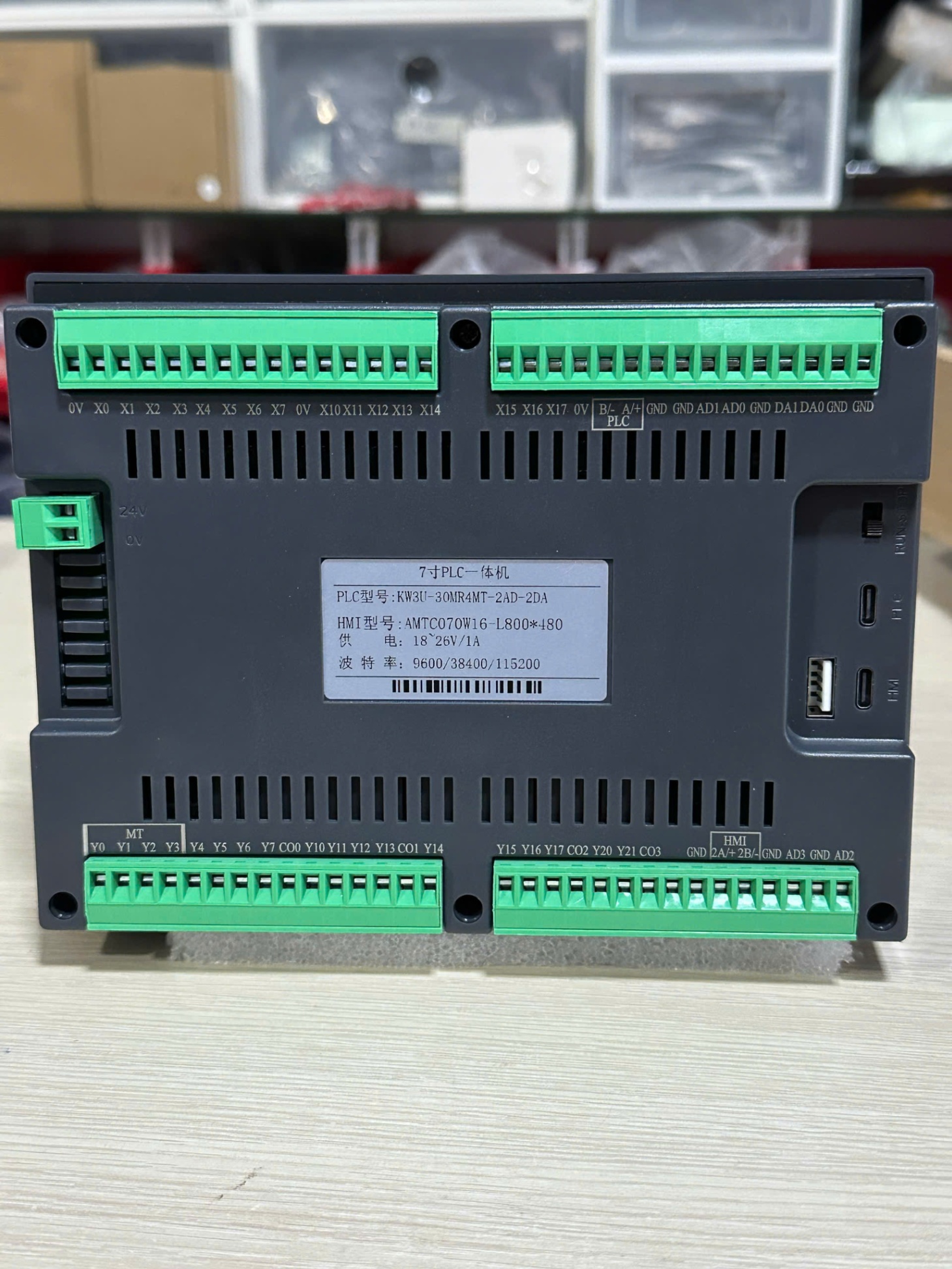Màn Hình HMI 7inch Tích Hợp PLC FX3U 34MRT 16 INPUT 14 OUTPUT RELAY 4 TRANSISTOR 7inch RS232 RS485 MODBUS , 2AD2DA , LẬP TRÌNH HMI AMT070W16 KINSEAL V5.1, PLC GX work2