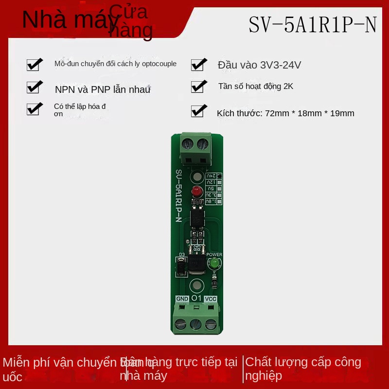Bảng khuếch đại PLC 1–12 kênh – Input chung, output NPN/PNP, quang cách ly, transistor, 5/12/24 V - 3V3 - NPN/PNP chuyển sang NPN (ngõ ra)