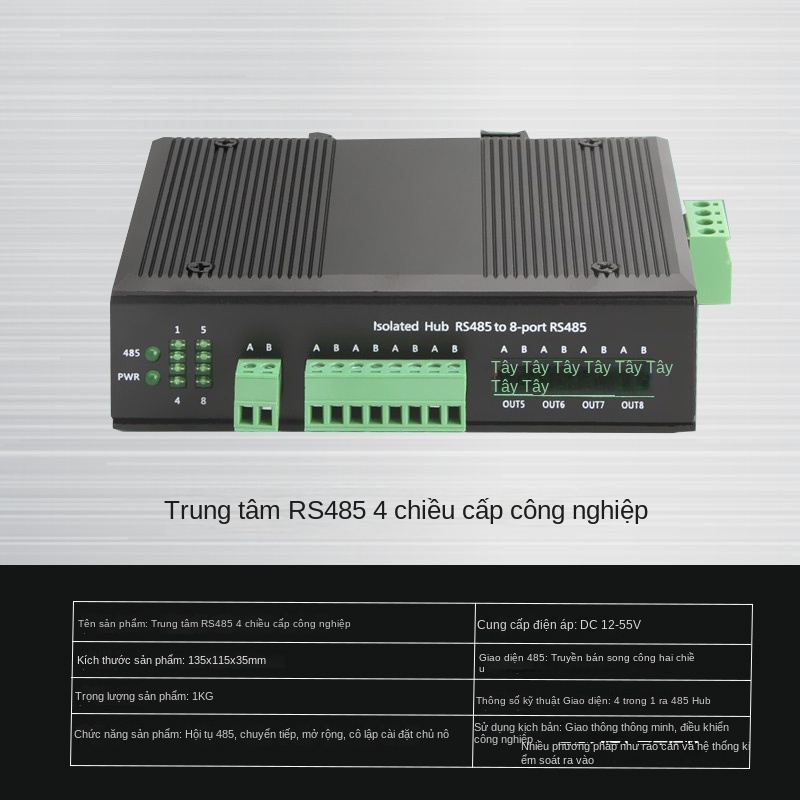 Bộ chia RS485 2/4 kênh – Hub 8 cổng, chia sẻ 16 kênh, công nghiệp, quang cách ly, bộ lặp - Hub 4 kênh 485 [M-type], không kèm nguồn