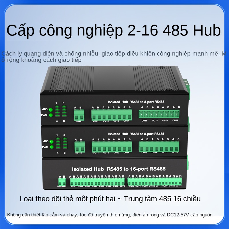 Bộ chia RS485 2/4 kênh – Hub 8 cổng, chia sẻ 16 kênh, công nghiệp, quang cách ly, bộ lặp - Hub 4 kênh 485 [M-type], không kèm nguồn
