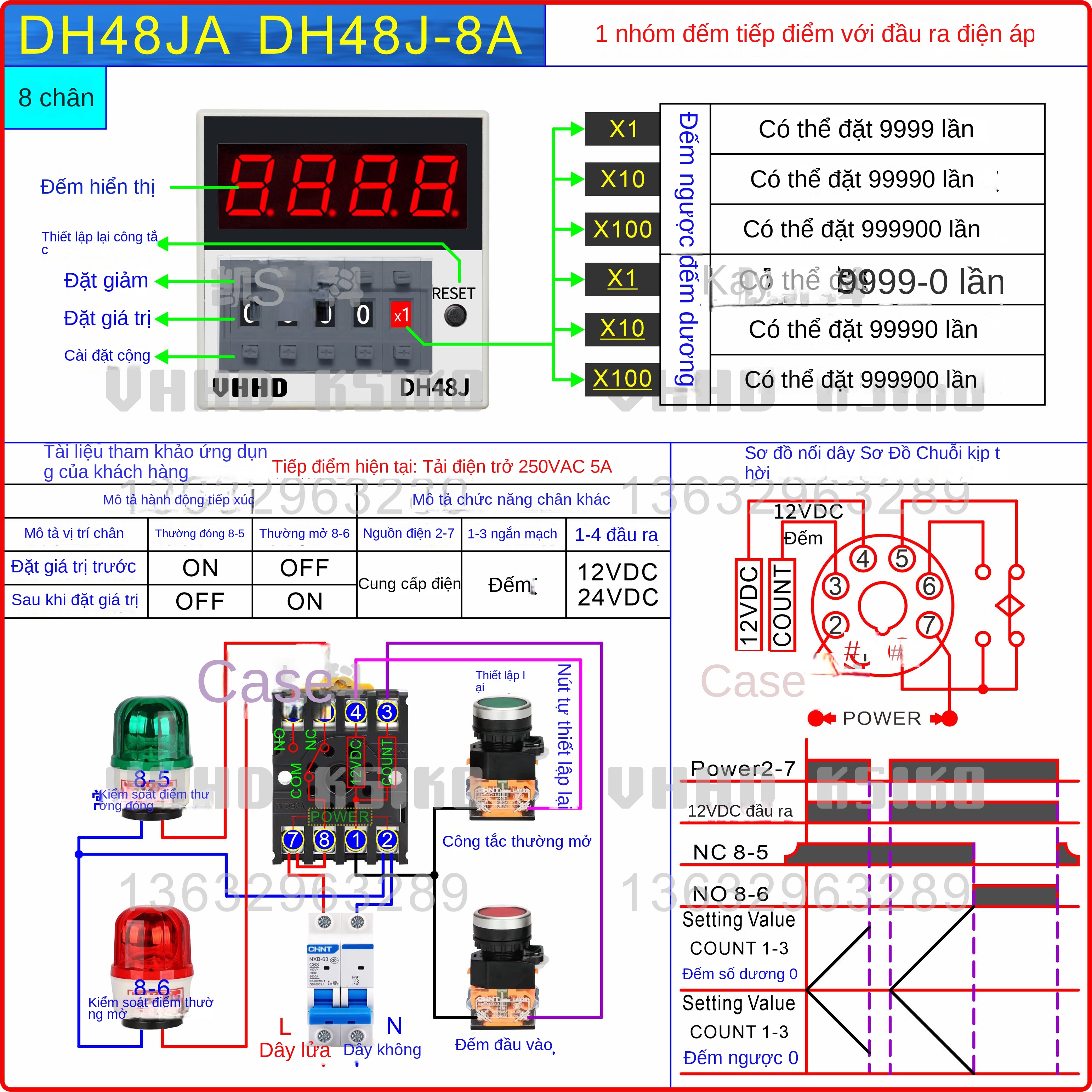 Bộ đếm kỹ thuật số VHHD DH48J/DH48J-A/DH48J-8 – Hiển thị LED, độ chính xác cao, giá ưu đãi - Đế gắn bộ đếm P3G-08 (10 cái), loại 8 chân (2)