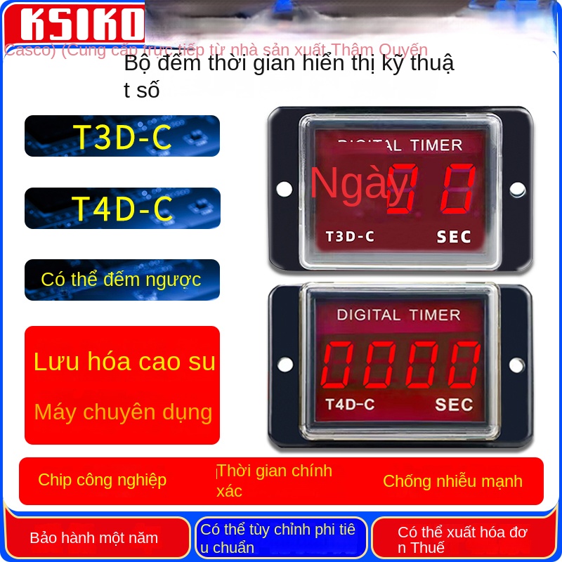 Bộ đếm và hiển thị thời gian KSIKO T3D-C / T4D-C – Dùng cho máy lưu hóa cao su, hàng chính hãng, bảo hành 1 năm