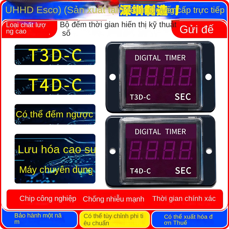 Bộ đếm và hiển thị thời gian VHHD T3D-C / T4D-C – Dùng cho máy lưu hóa cao su, hàng chính hãng, bảo hành 1 năm - Đế PF083A 10c
