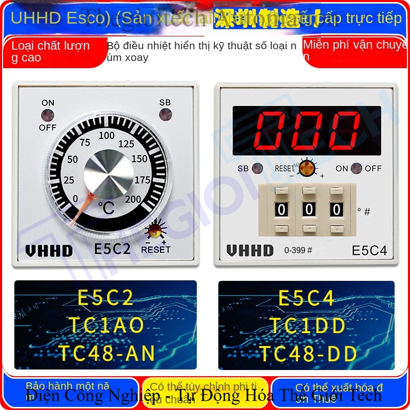 Bộ điều khiển nhiệt độ VHHD, núm vặn & hiển thị số, đầu ra dạng DIP/E5C2, E5C4, TC1AO, TC1DD, hàng chính hãng từ nhà máy - Đế US-08 (10 cái)