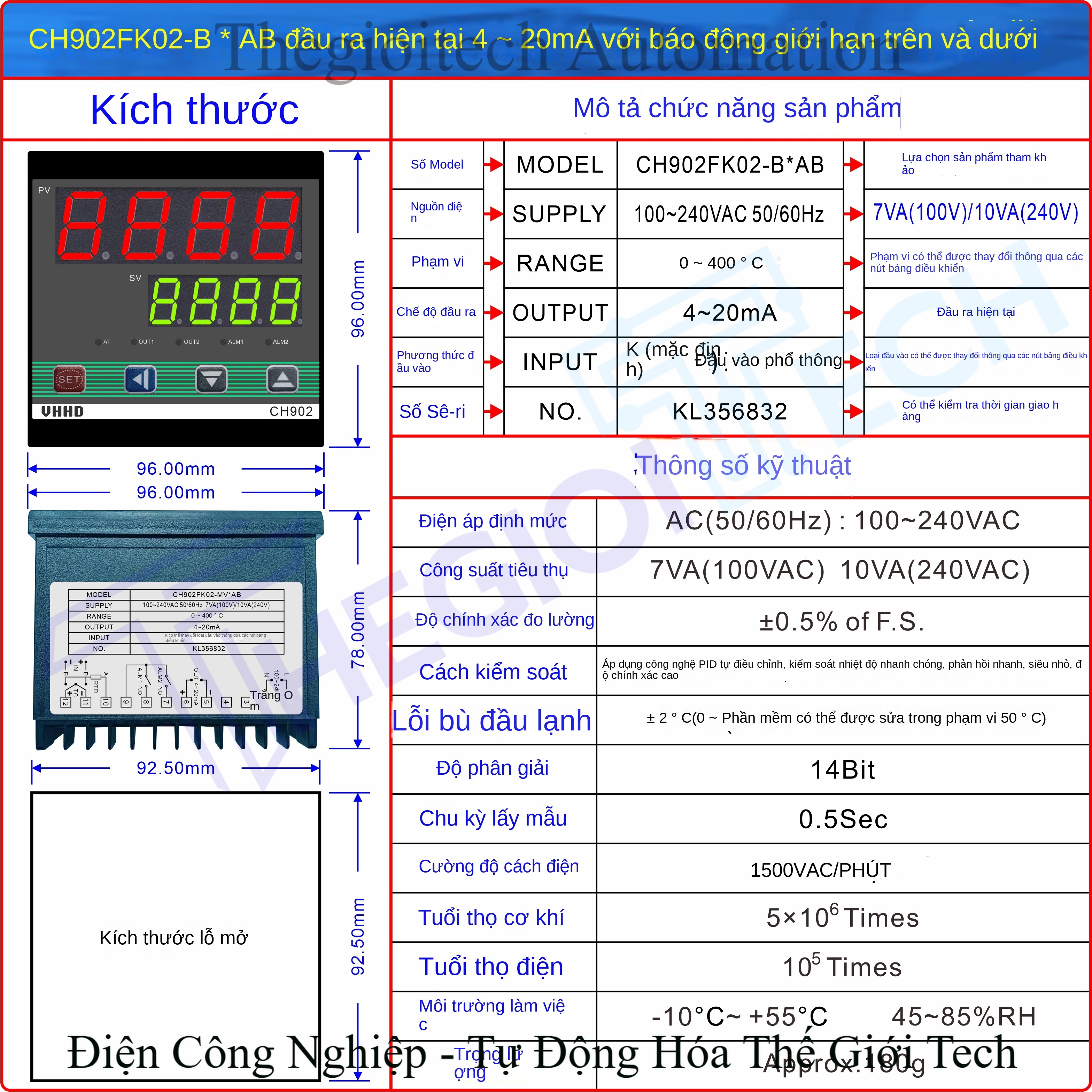 Bộ điều khiển nhiệt độ thông minh đầu vào đa năng CH102 / CH402 / CH702 / CH902, model FK02-MVAN, hàng chính hãng cung cấp trực tiếp từ nhà máy – Bộ điều khiển nhiệt độ CH402 FK02-BAN – đầu ra dòng điện, có báo động ngưỡng trên, nguồn 100~240VAC - 1