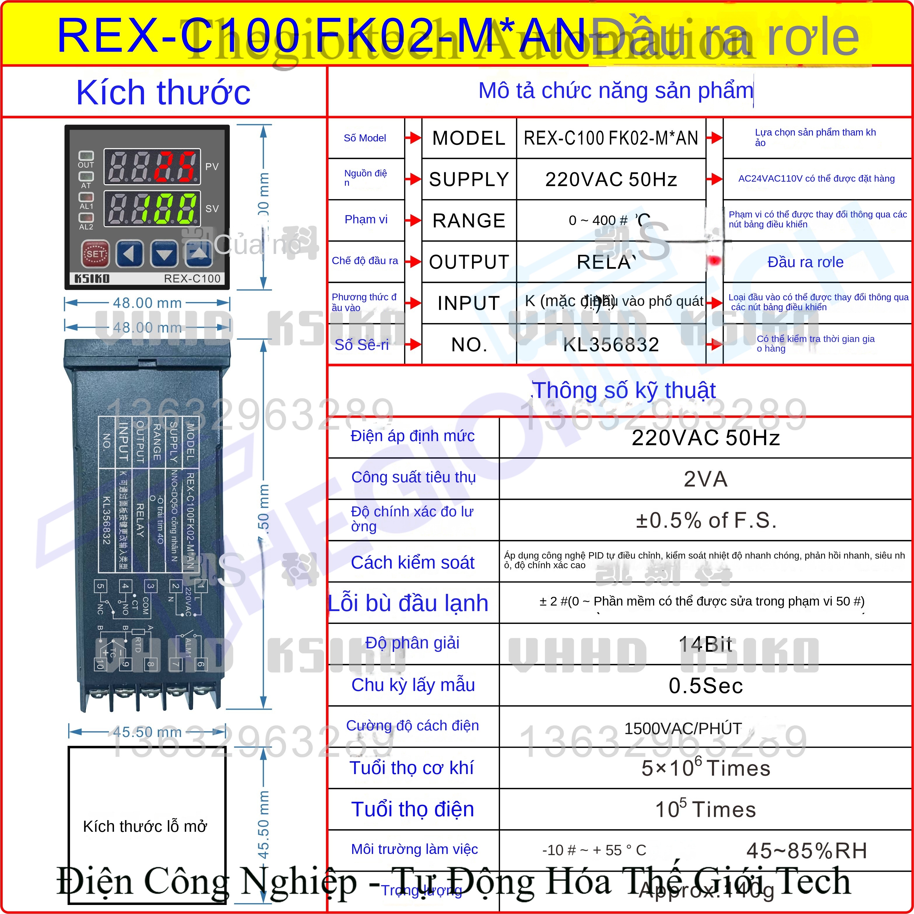 Bộ điều khiển nhiệt độ thông minh đầu vào đa năng REX-C100 / C400 / C700 / C900, model FK02MVAN AB - Bộ điều khiển nhiệt độ C700 FK02-MVAN, ngõ ra kép relay + điện áp, có cảnh báo ngưỡng trên, nguồn 220VAC