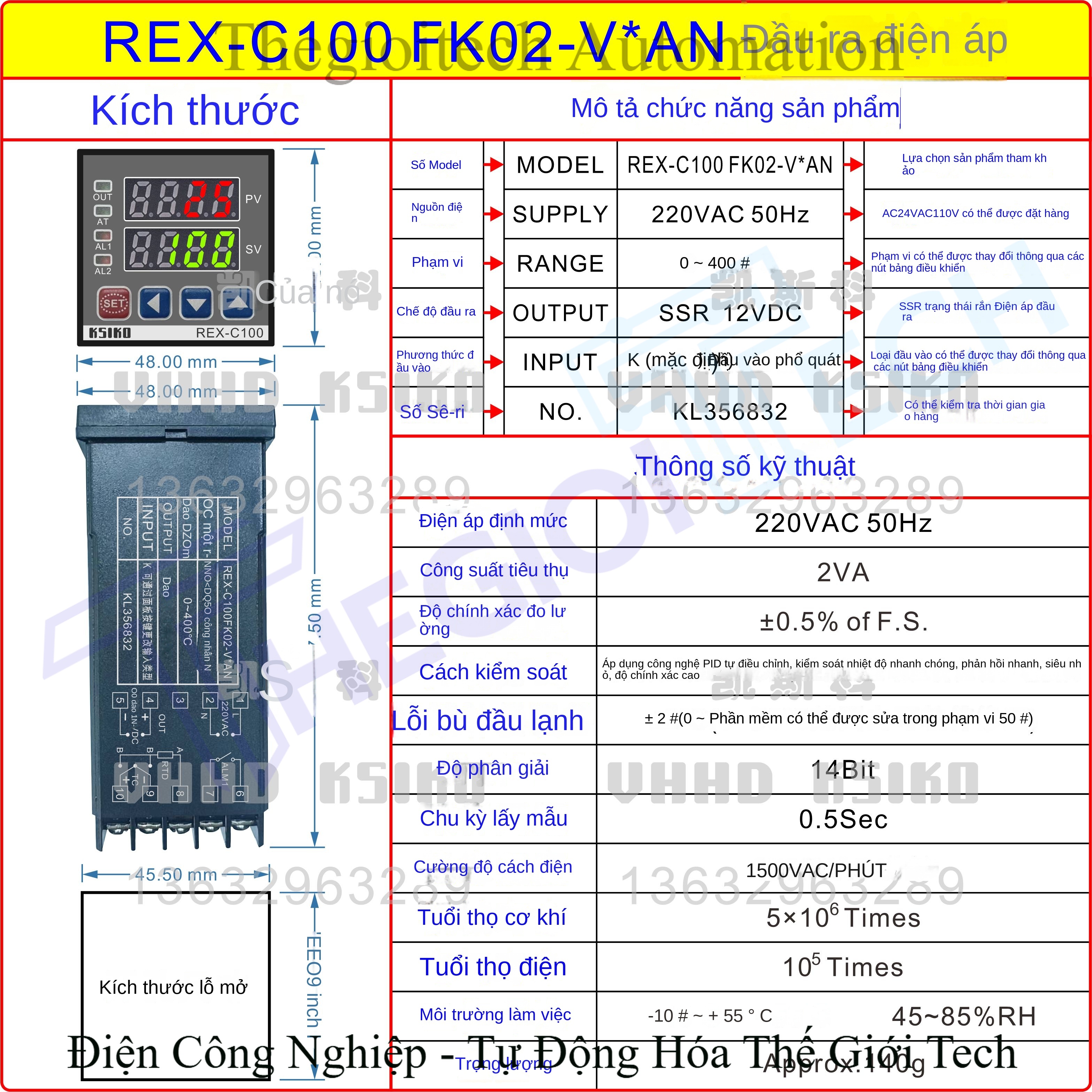Bộ điều khiển nhiệt độ thông minh đầu vào đa năng REX-C100 / C400 / C700 / C900, model FK02MVAN AB - Bộ điều khiển nhiệt độ C700 FK02-MVAN, ngõ ra kép relay + điện áp, có cảnh báo ngưỡng trên, nguồn 220VAC