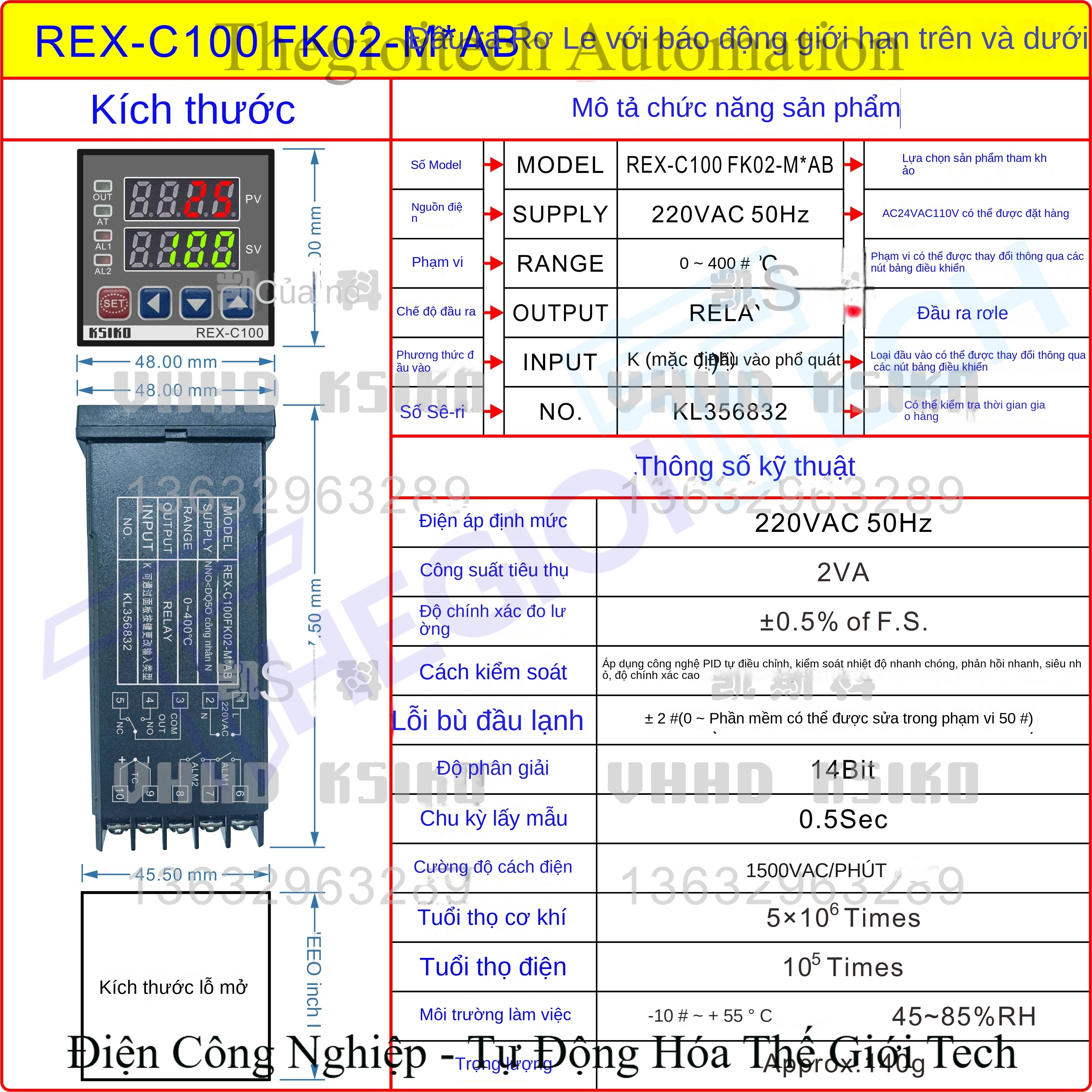 Bộ điều khiển nhiệt độ thông minh đầu vào đa năng REX-C100 / C400 / C700 / C900, model FK02MVAN AB - Bộ điều khiển nhiệt độ C700 FK02-MVAN, ngõ ra kép relay + điện áp, có cảnh báo ngưỡng trên, nguồn 220VAC