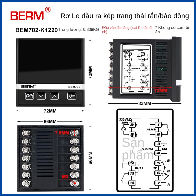 Bộ điều khiển nhiệt độ thông minh hiển thị số Beiermei BEM102 / 402 / 702 – Đa ngõ vào, điều khiển PID chính xác - BEM902 K320 – Bộ điều khiển nhiệt độ PID, ngõ ra 4–20mA