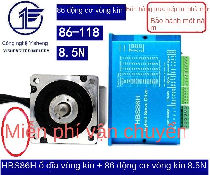 Bộ động cơ bước 86 vòng kín – Có encoder, moment 4.5–12 N·m, kèm driver - HBS86H + 4.5N, động cơ vòng kín.