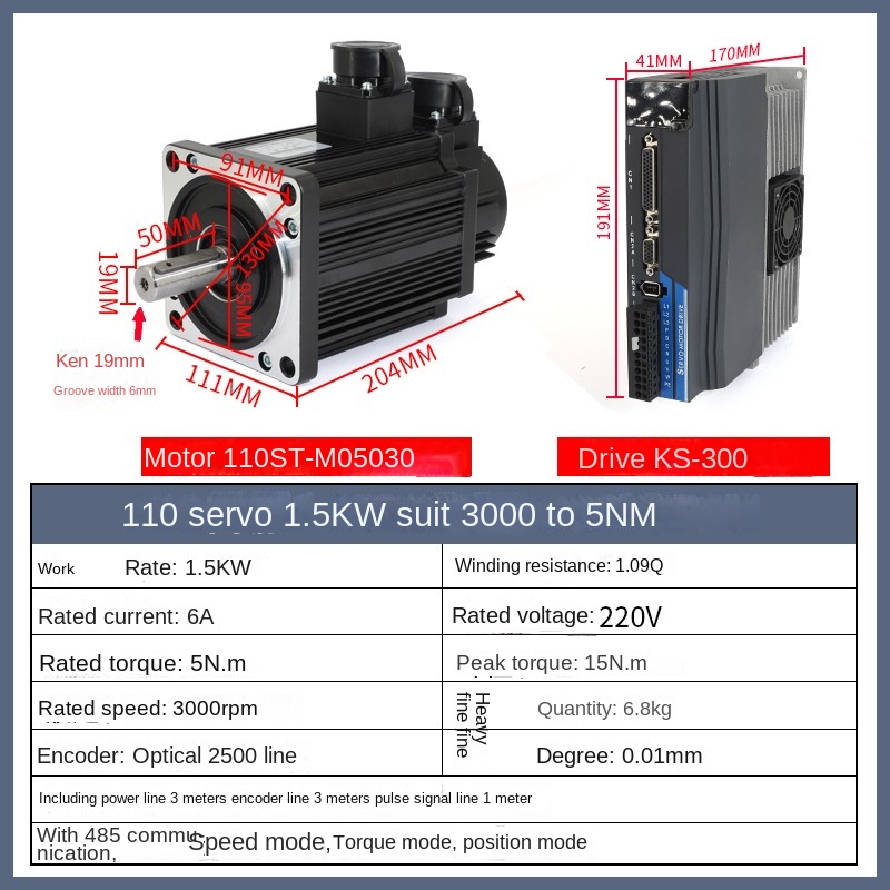 Bộ động cơ servo và driver 110 1.8KW 6NM Trắng Driver Cáp | PFDE Series 40/60/80/110/130 - Công suất 100W-2600W, IP65, Tự Động Hóa Công nghiệp
