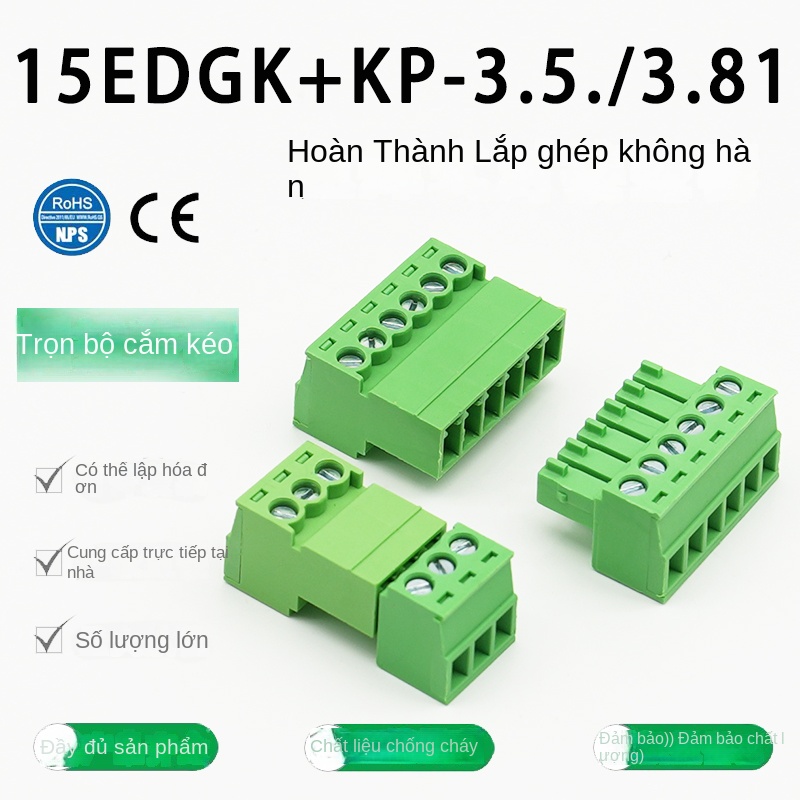 Bộ terminal cắm rút 15EDGKP 3.81 mm – Nam/Nữ, không cần hàn, kèm 2EDGRK3.5 - Bộ nối 4P, trọn bộ - Khoảng cách lỗ 3.5mm