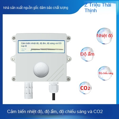 Cảm biến bốn trong một đo CO₂, ánh sáng, nhiệt độ và độ ẩm (vỏ dạng chữ V) – Giám sát môi trường toàn diện