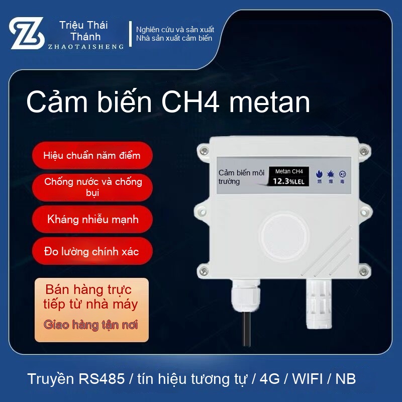 Cảm biến khí Metan (CH₄) 10–30V DC, Tín hiệu 4–20mA/0–5V/0–10V, Độ chính xác cao, Giám sát rò rỉ khí