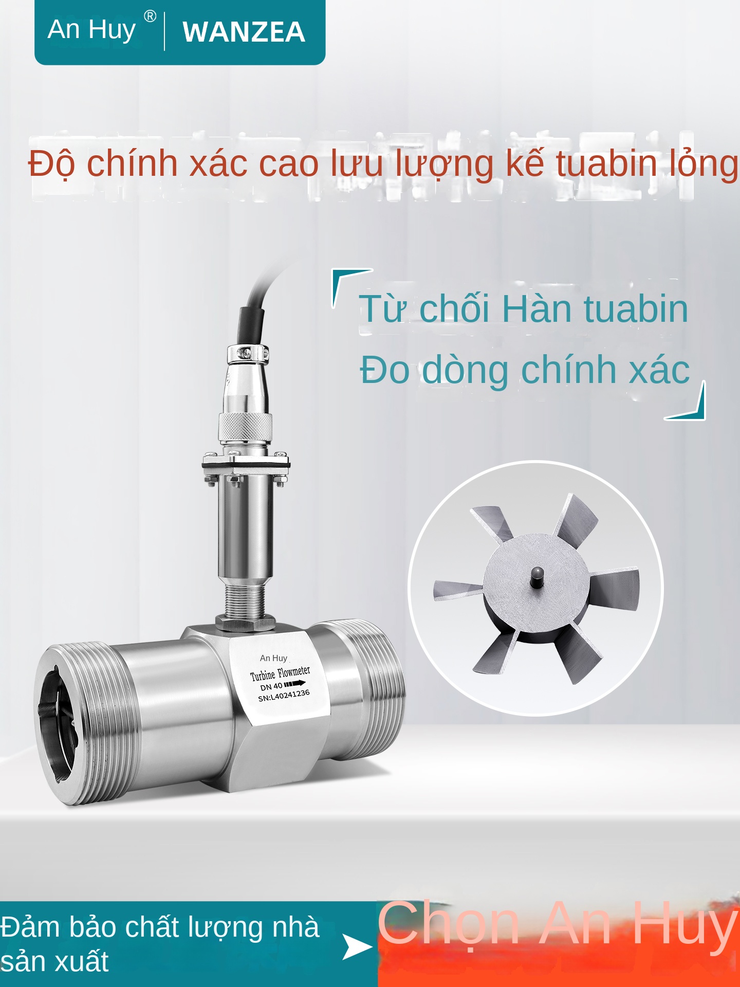 Cảm biến lưu lượng tuabin LWGY – Tín hiệu xung NPN/PNP, dùng cho chất lỏng, methanol, nước tinh khiết, vỏ inox lắp ống - DN32 – Kết nối ren ngoài, không hiển thị, ngõ ra xung