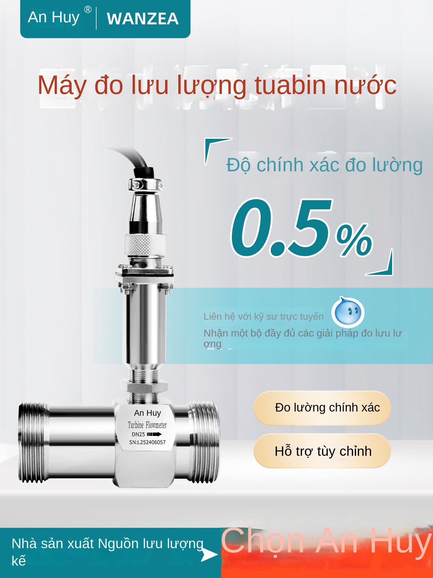 Cảm biến lưu lượng tuabin LWGY – Tín hiệu xung NPN/PNP, dùng cho chất lỏng, methanol, nước tinh khiết, vỏ inox lắp ống - DN6 – Kết nối ren ngoài, không hiển thị, ngõ ra xung