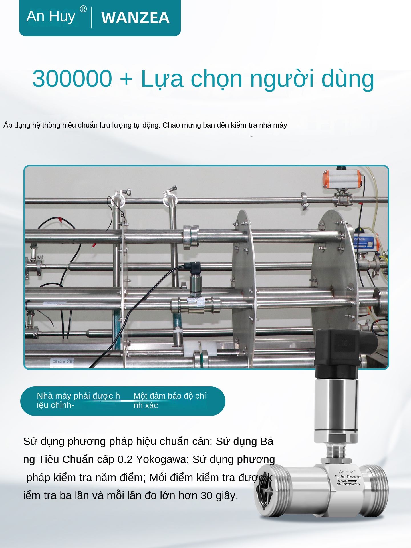 Cảm biến lưu lượng turbine chất lỏng – Dạng ren hoặc nhanh, đầu ra dòng 4–20mA & RS485, dùng cho nước tinh khiết - DN20 – Kết nối ren ngoài, không kèm hiển thị, giao tiếp RS485