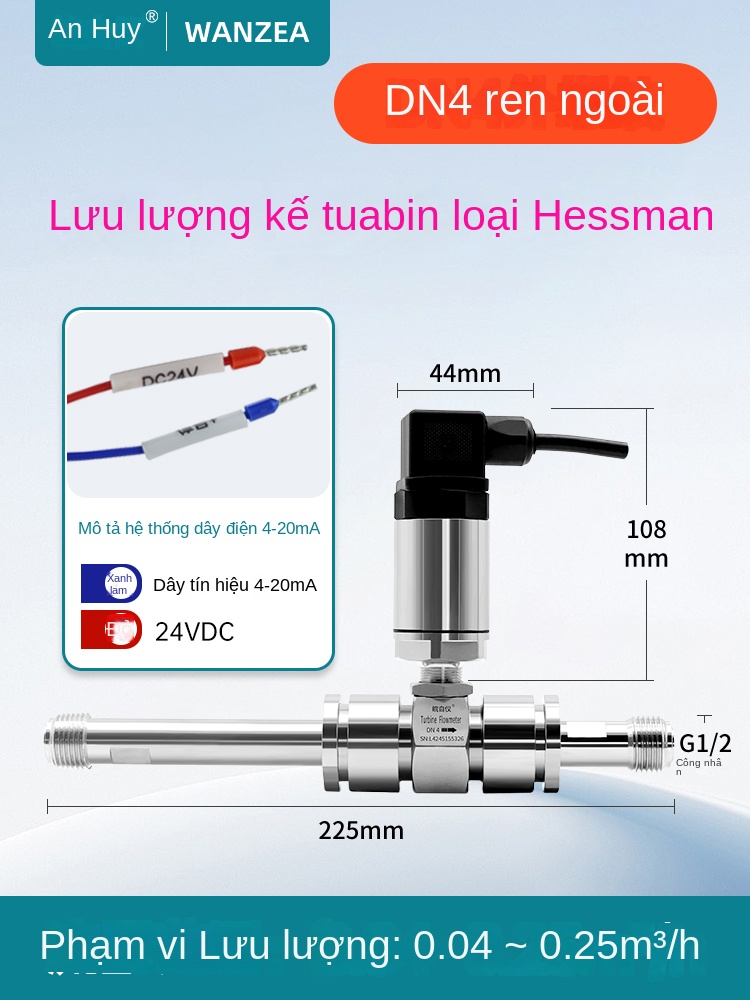 Cảm biến lưu lượng turbine chất lỏng – Dạng ren hoặc nhanh, đầu ra dòng 4–20mA & RS485, dùng cho nước tinh khiết - DN50 – Kết nối ren ngoài, không kèm hiển thị, giao tiếp RS485